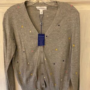 Gray Cardigan Sweater with Multicolor Accents